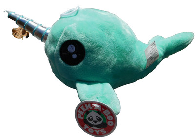 NEW Peek-A-Boo Green Narwhal Unicorn Silver Horn Whale Plush Toy Sea Ocean Fish
