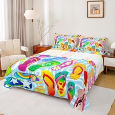 Colorful Flip Flops Sheet Sets Full Size,Ocean Beach Holiday Bedding Set 4pcs...