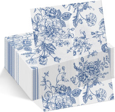 50 Pack Blue Floral Vellum Jackets Bulk for 5x7 Invitations Pre-folded Vellum Pa