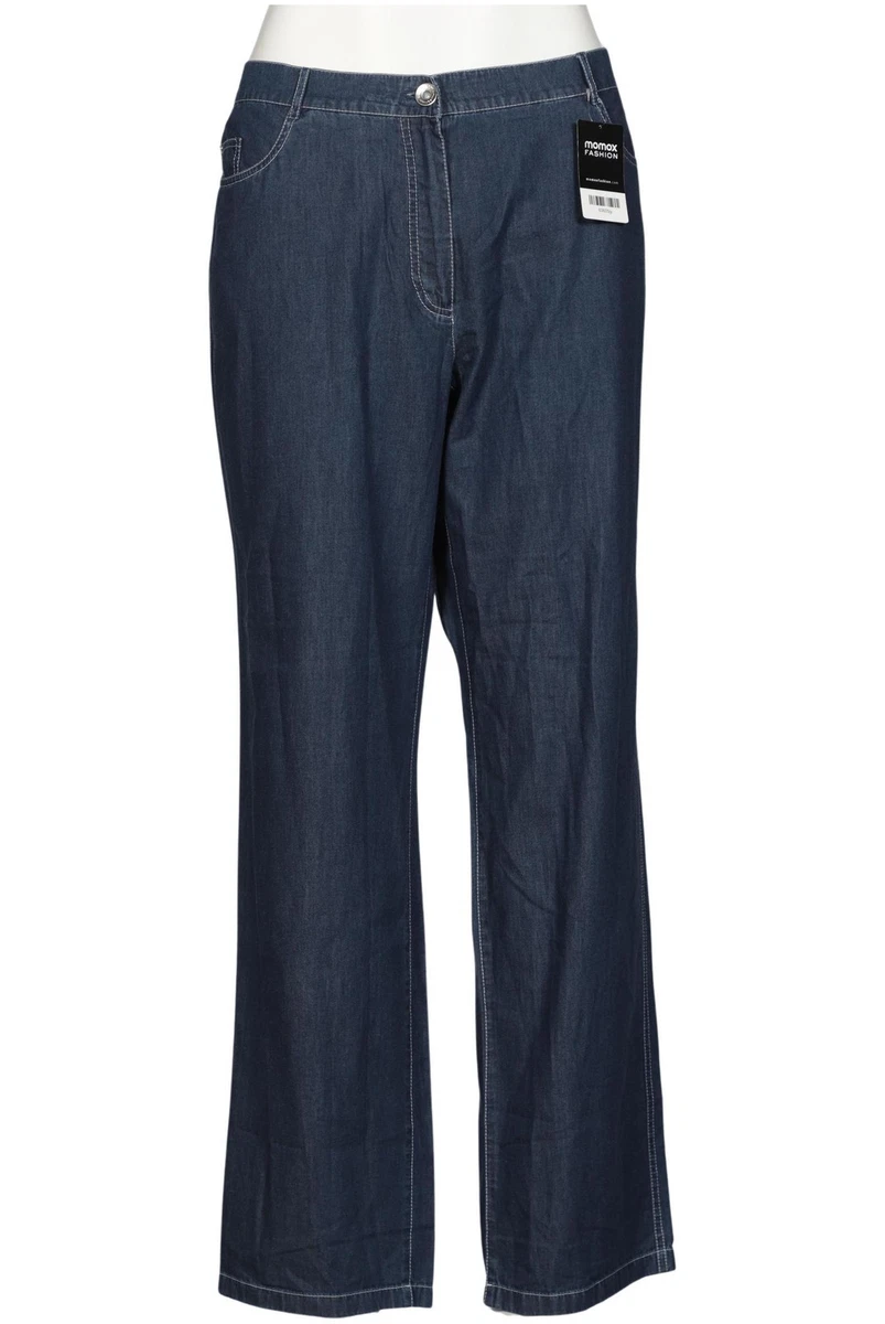 Samoon Damen 5-Pocket Jeans Betty Jeans unifarben leicht verkürztes Bein Raw Blue Denim 46