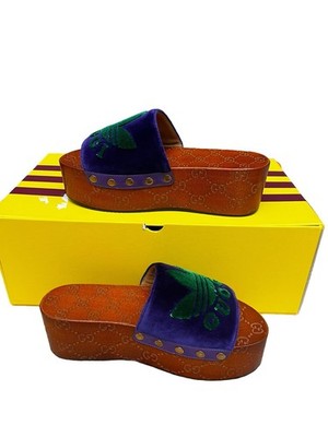Gucci X Adidas lila und grün Samt Plateau Clog Sandalen UK 2,5 3