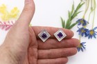 Square Purple 18k Diamonds Mother of Pearl and Amethyst Stud Earrings Solid Gold — photo 7