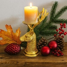 Kerzenhalter - Kerzenständer Hirsch golden für Stumpenkerzen - Tischdeko Geweih