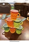 VTG 6 FIREKING Kimberly Cups 3” Mugs Green, Orange Fire King Anchor Hocking GUC