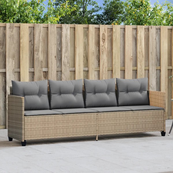 Sonnenliege Poly Rattan Beige Mit Kissen FüR Garten Terrasse Balkon-image