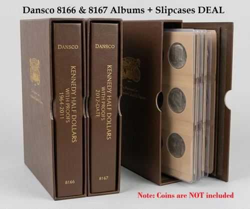 2 Dansco Kennedy Half $ w/ Proofs Albums 8166 & 8167 For 1964 - 2026 + Slipcases