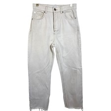 Zara Off White Jeans Size 4 High Waist Straight Leg Button Fly Cotton Raw Hem
