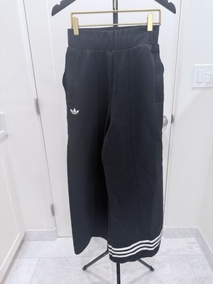 adidas Originals Track Sweat Pants XS Black Wide-Leg White Striped Hem Pockets