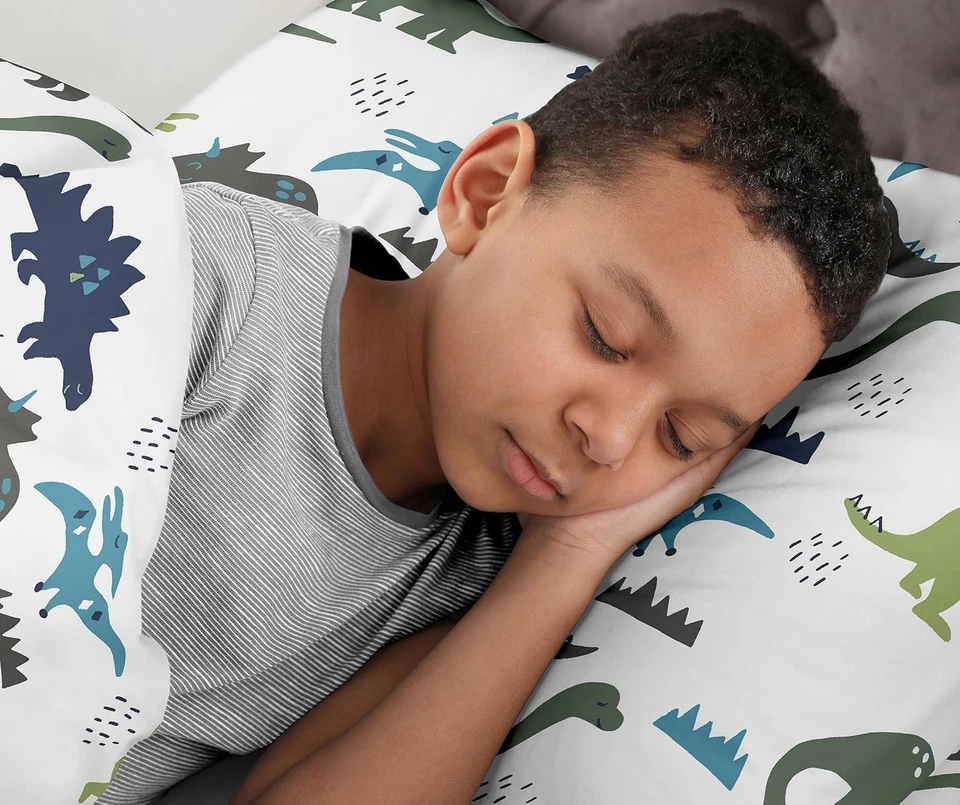 Conjunto de lençóis queen Sweet Jojo Designs 4 peças (dinossauro verde azul) para meninos, crianças - Imagem 4 de 4