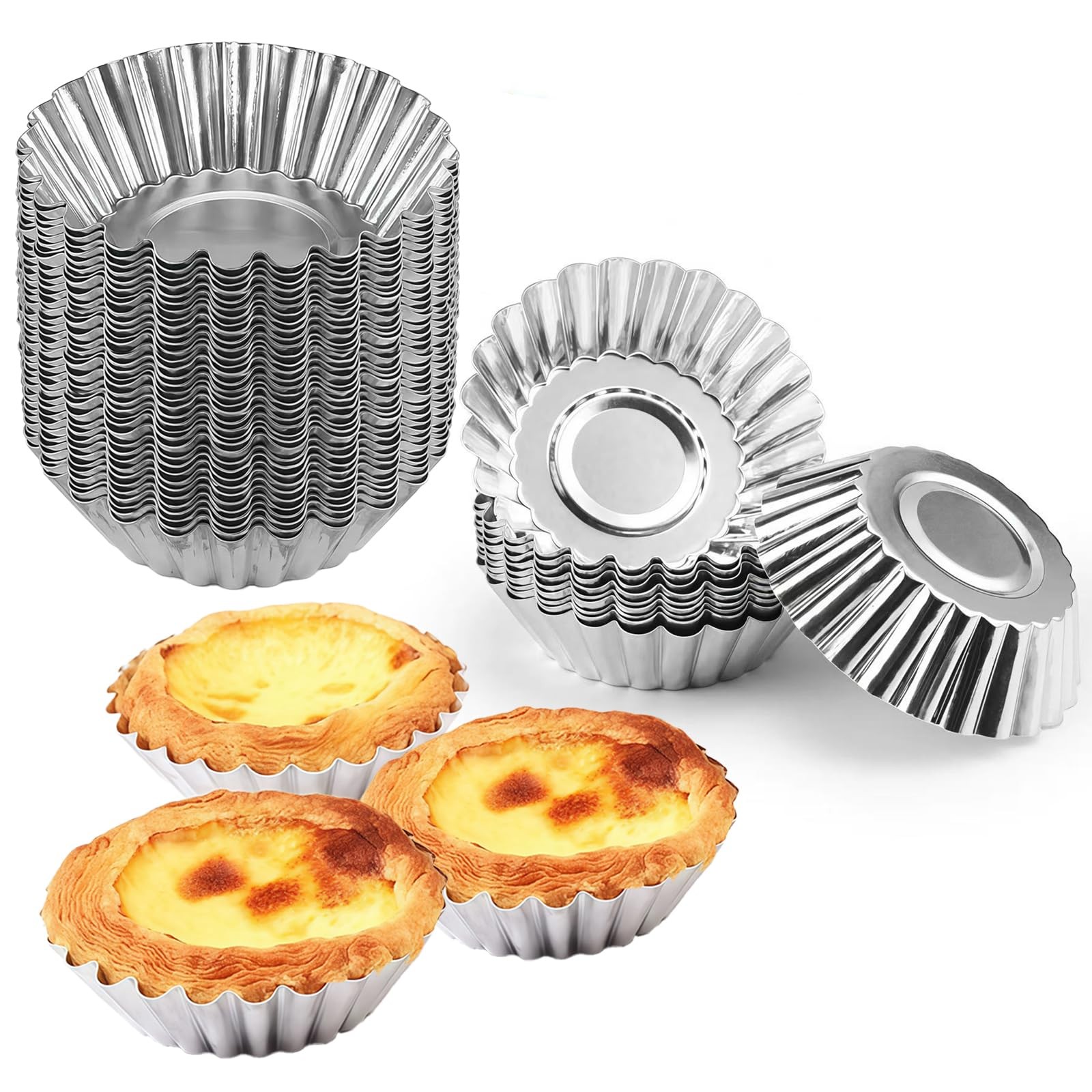 MXYEVL 35Pcs Mini Tart Pans Egg Mold, 2.75" Aluminium small, Silver