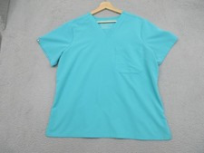FIGS Technical Collection Scrub Top Womens XL Aqua V Neck Solid Medical Uniform