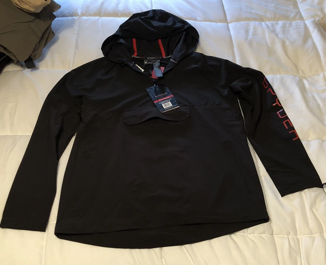 Spyder Packable Water-Resistant Hooded Black Jacket W/Red Trim Medium NWT