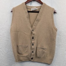 VTG MacDougall Sweater Vest Men's M Tan Lambswool Cardigan Scotland Pockets 80s