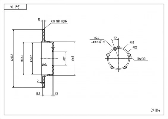 2x BRAKE DISC 241 114 FOR MERCEDES-BENZ C-CLASS/T-Model CLK/Convertible SLK 1.8L - Image 2 of 4