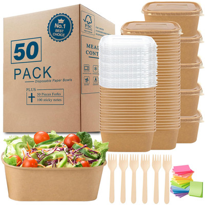 Mincoco 50 Count Paper Bowls Disposable Meal Prep Containers Lidsincludes 50
