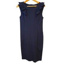 Banana Republic Gail Sheath Sleeveles Dress Elegant Navy Blue Ruffle Top Size 6