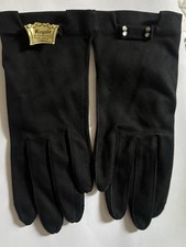 Vintage Black Fownes Royale Cotton Gloves Sz 6 1/2 Original Tag