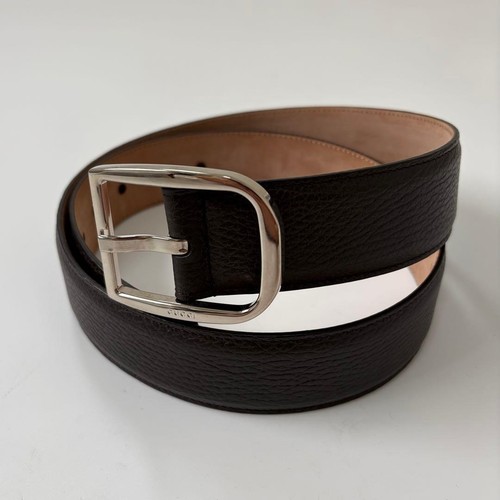 Gucci Belt Authentic Leather Minimal Business Belt Dark Brown From Japan