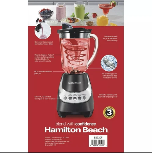 Licuadora silenciosa Hamilton Beach Wave Action, 48 oz. Tarro de cristal, 12 funciones de mezcla - Imagen 2 de 8