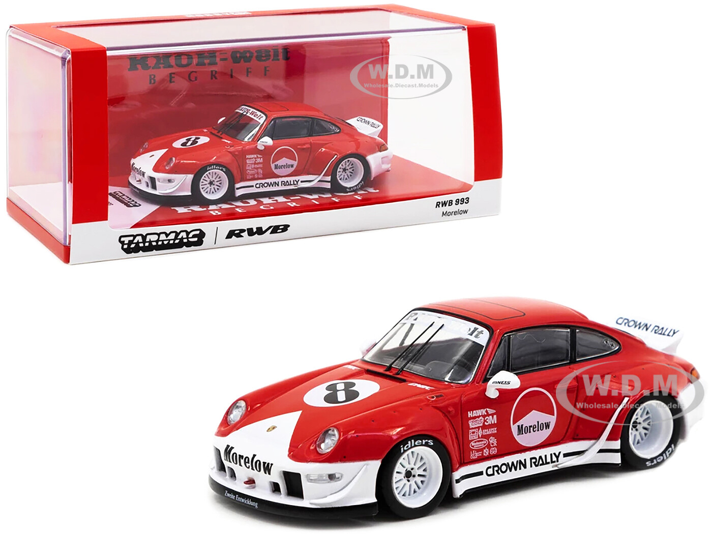 PORSCHE RWB 993 #8 MORELOW КРАСНО-БЕЛЫЙ 1/43, ИЗГОТОВЛЕННЫЙ НА ЗАКАЗ КОМПАНИЕЙ TARMAC WORKS T43-014-ML