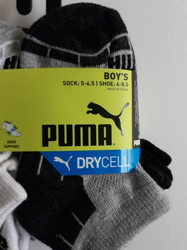 Puma Boy's Low Cut Socks Drycell 6 Pair Shoe Size 4-8.5 New - Picture 2 of 11