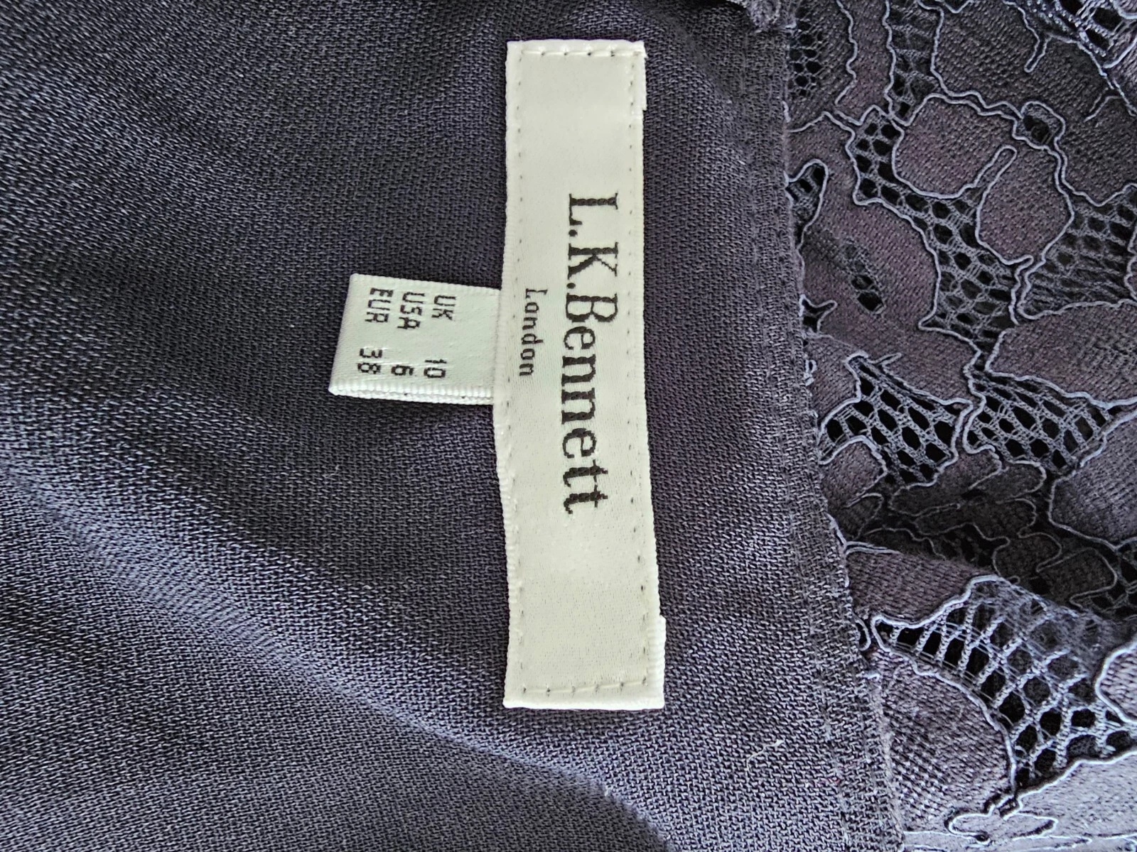 L K Bennett Celine abito midi pizzo blu navy taglia 10 ottime condizioni