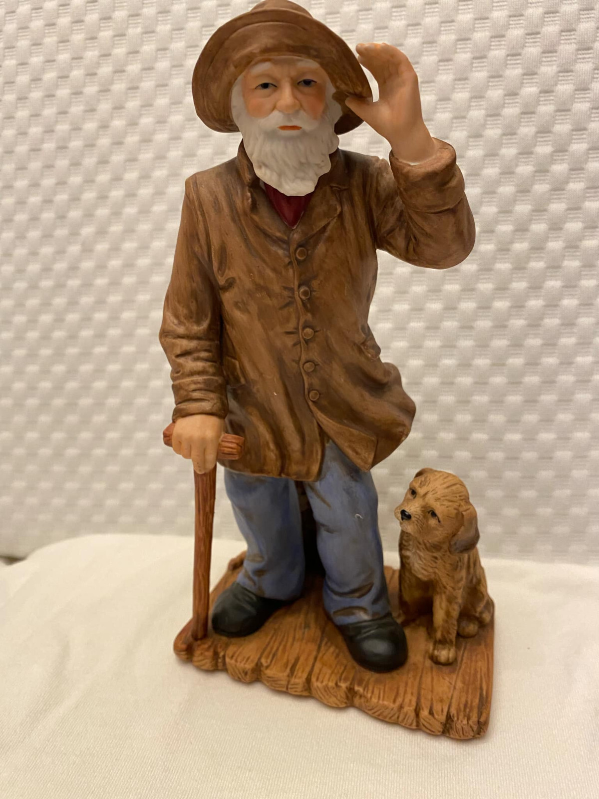 Porcelain Home Interiors Figurine Old Salty Fisherman With Puppy Mint 1999 VTG