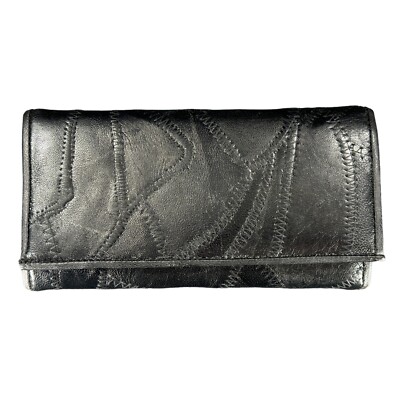 NEW EMBASSY Black Buttery Soft LEATHER WALLET Trifold Coin 7 x 4 in