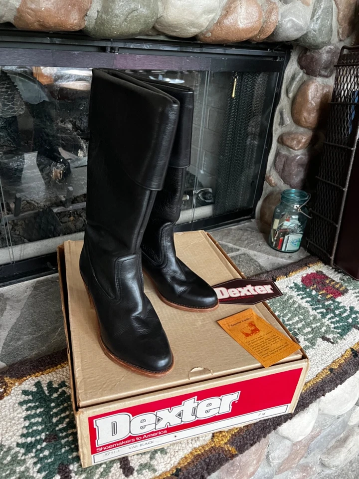 Botas de mujer DEXTER X751-1 Vail negras talla 7 M tacones de madera apilados 1,75" usadas en excelente estado Foto 3 de 4