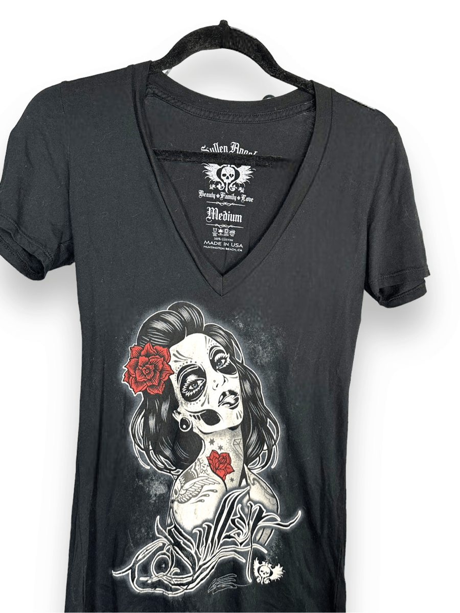 ANGEL⭐︎ Sullen Angels Sugar Skull Babe V-neck T-shirt | eBay