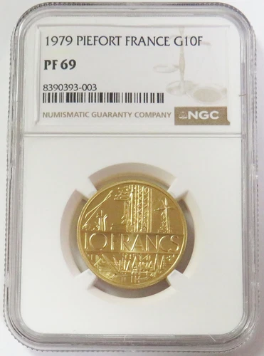 1979 GOLD PIEFORT FRANCE 300 MINTED 10 FRANCS (38.9 GRAMS) NGC PROOF 69