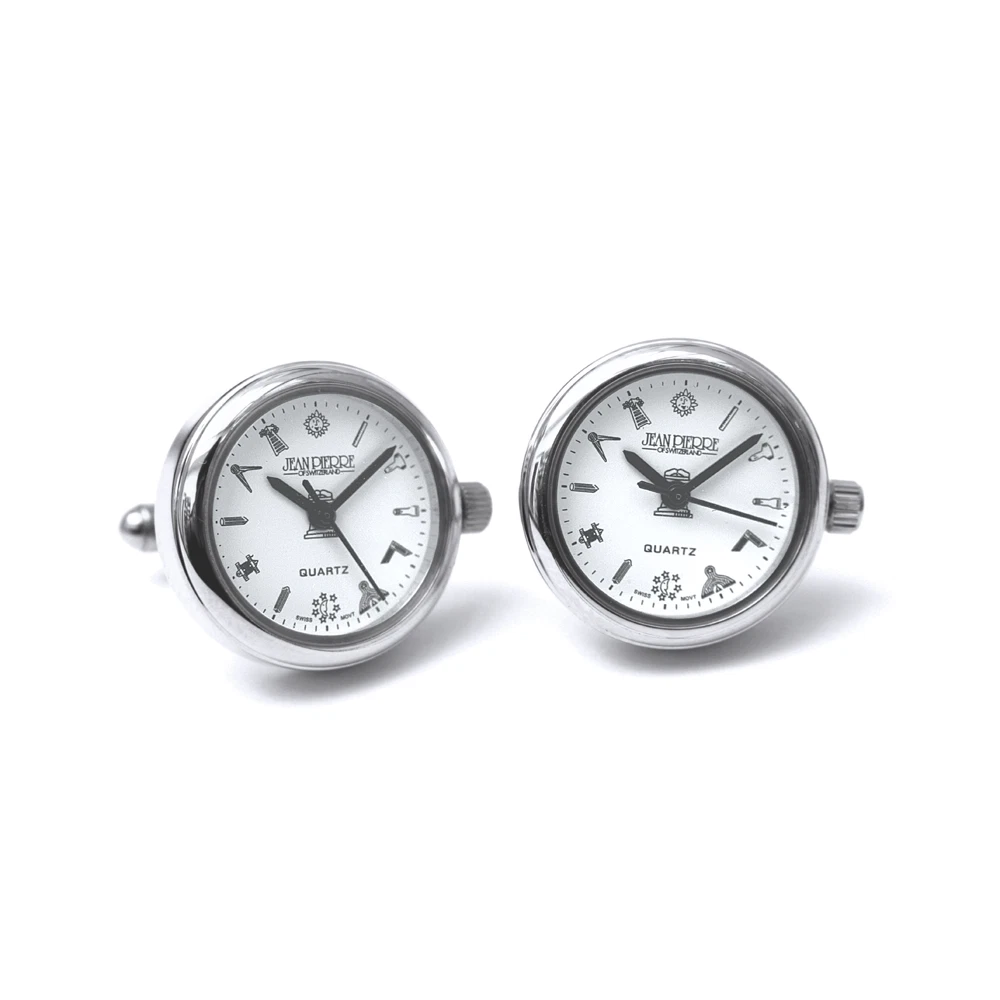 Designer Jean Pierre of Switzerland Chrome Plated Masonic Watch Cufflinks