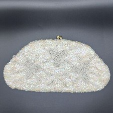 1950s Vintage White Iridescent Beaded Sequin Evening Bag Clutch Purse Hong Kong