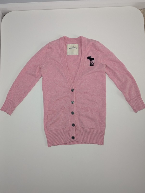Abercrombie Kids Cardigan Sweater Girls Large L Pink V-Neck Button Moose Logo