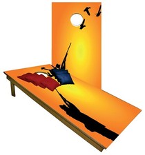 Cornhole Boards BEANBAG TOSS GAME Duck Hunter Gold Black w Bags Set