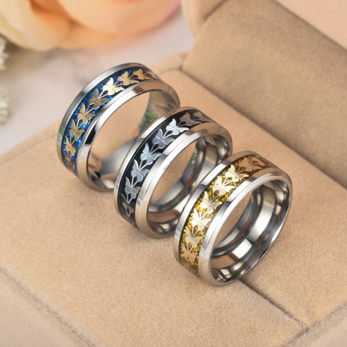 8MM Stainless Steel Men Women Butterfly Ring Wide Band Size 6-13 - Picture 5 of 8
