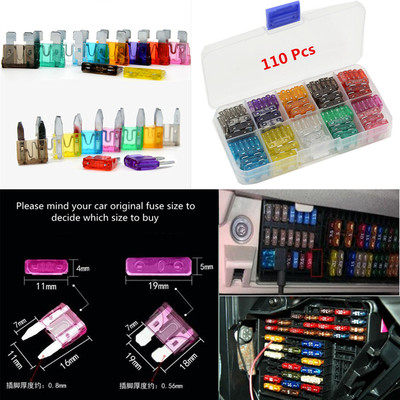 110pcs 2-35 Amp Kit Car Vehicle Low Profile Micro Blade Fuses Box Assorted Piece
