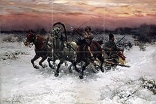 Tile Mural winter troika horses by A.Kowalski Kitchen Backsplash Marble Ceramic