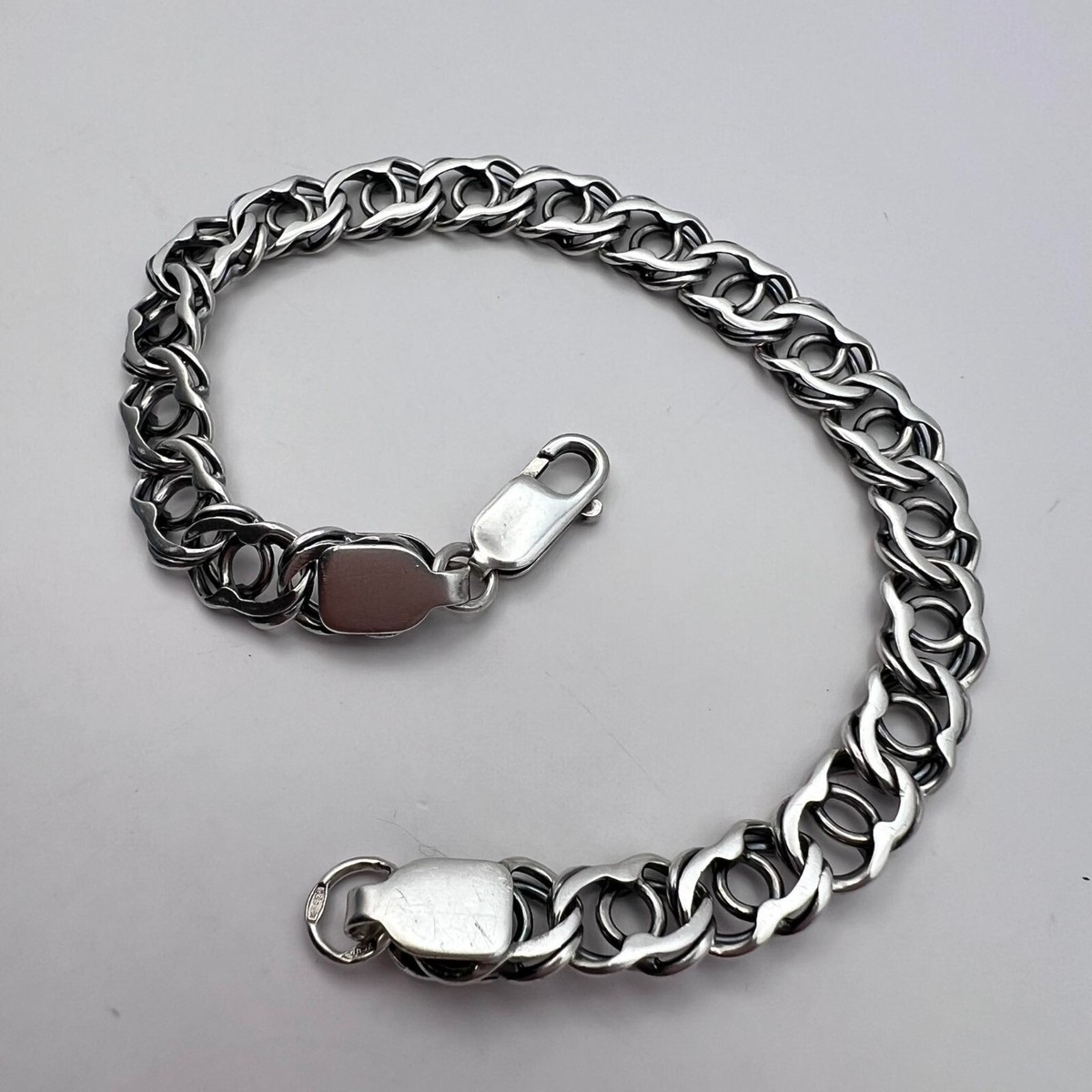 アクセサリー Vintage Silver Plate Chain Bracelet 925 Nice Vintage Sterling Silver 925 Chain Bracelet Men Jewelry