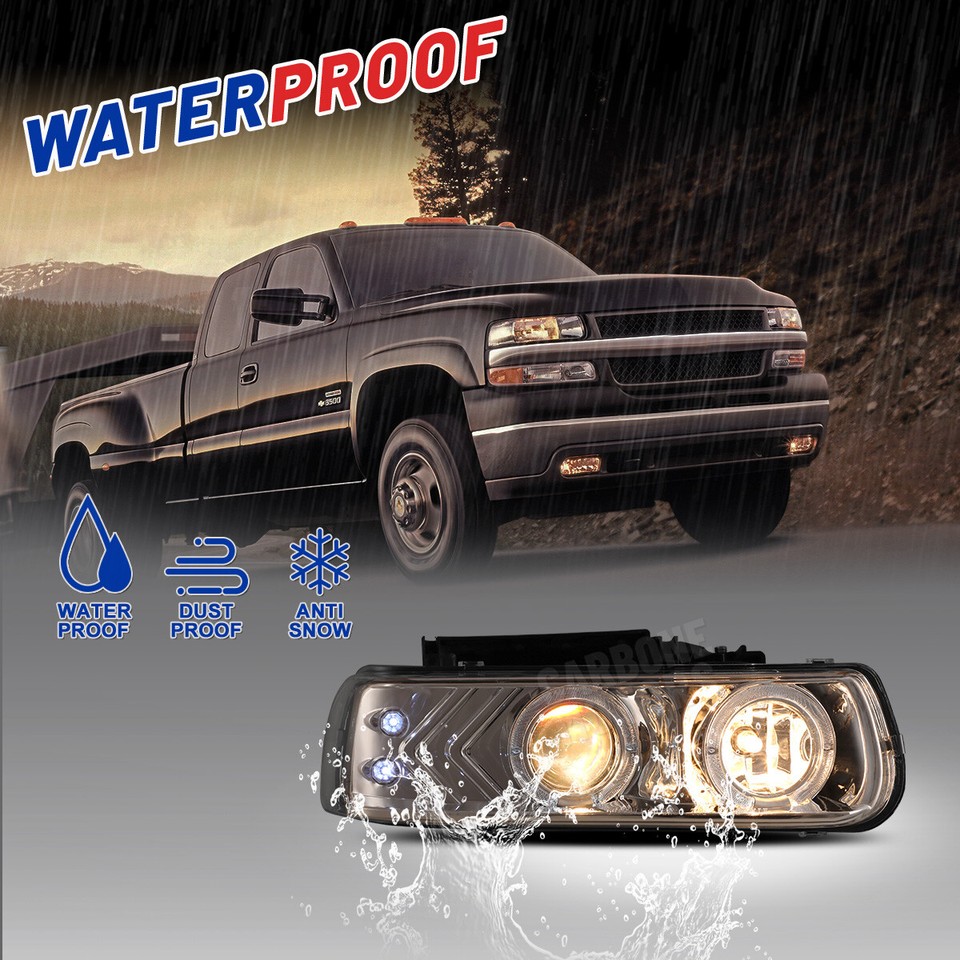Chrome Headlight Set For 99-06 Chevy Silverado Tahoe Suburban – Halogen, Clear Lens