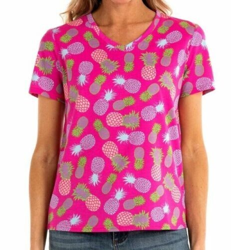 FRESH PRODUCE Medium Flamingo Pink $49 Pineapple V Neck Tee Top