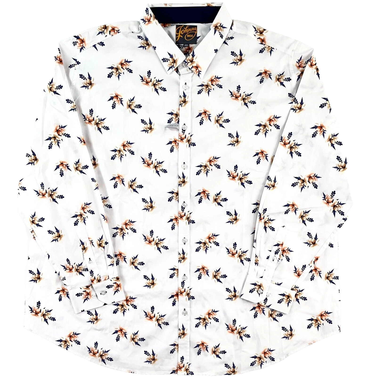 Johnny Bigg Florance Floral Stretch Shirt Button-Up Long Sleeve White Size 8XL