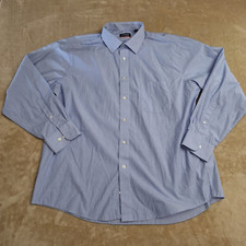 Chaps Ralph Lauren Dress Shirt Men's 17.5 Blue Wrinkle Free Long Sleeve Button