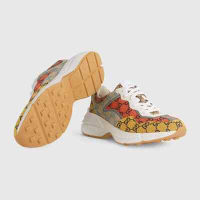 スニーカー gucci rhyton New Gucci Men's Rhyton Yellow Brown GG Canvas Lace Up Sneaker