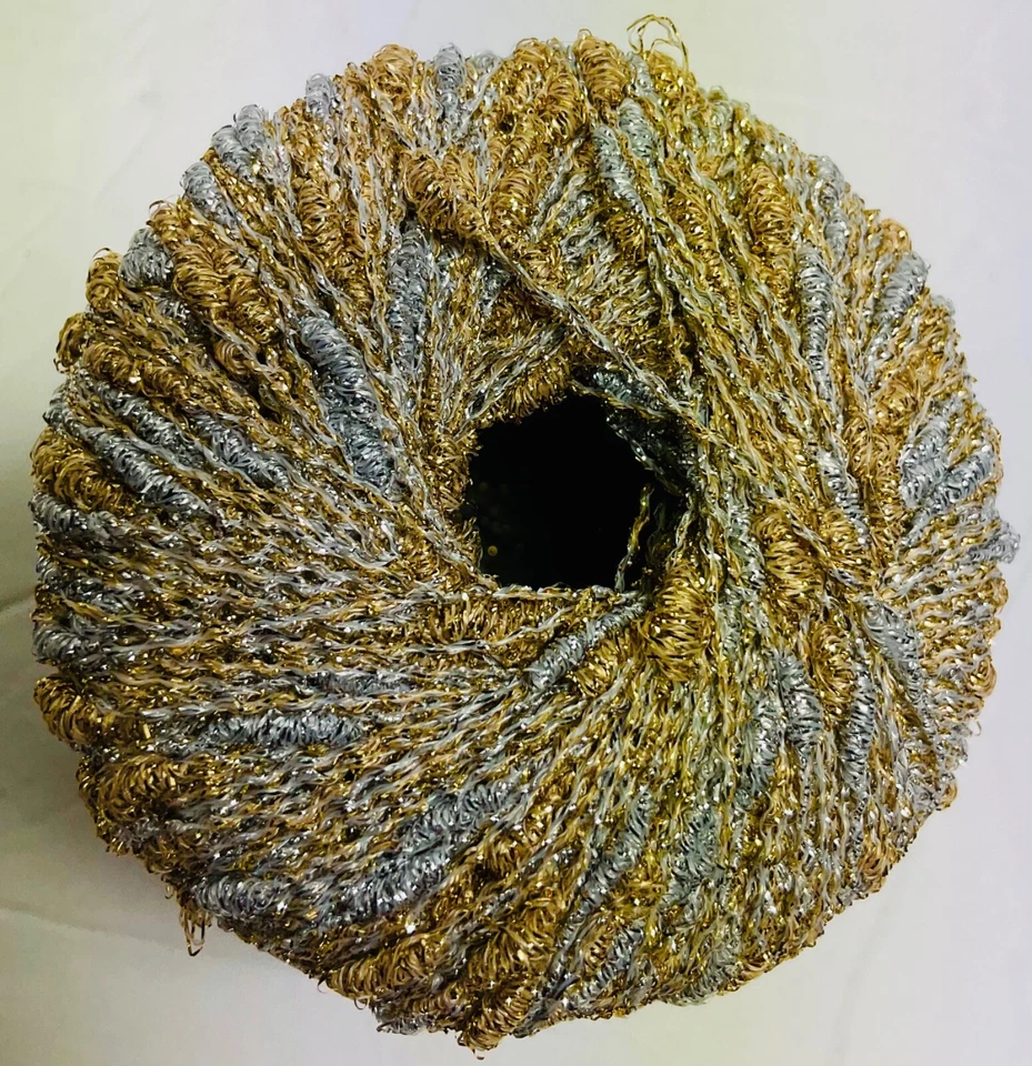Lucci Yarns Metallic Nubs Unit of 1 Ball Gold & Silver Nubs On Silver Yarn New - Image 4 of 4