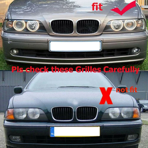 For BMW 5 Series E39 M5 1999-2003 Pair Black/Chrome Front Diamond Kidney Grilles - Picture 2 of 21
