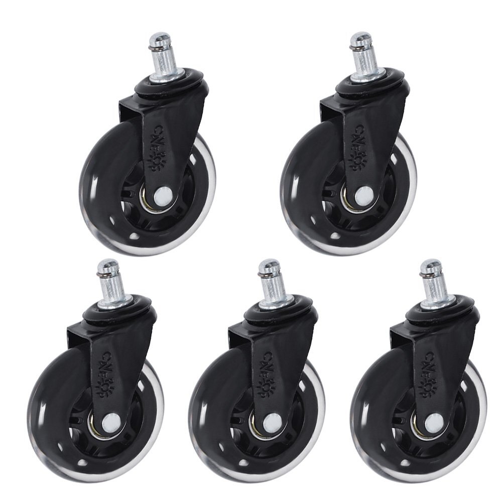 5Pcs Office Chair Caster Rubber Swivel Wheels Replacement Heavy Duty 3"