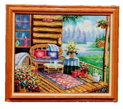Vintage Creative Galleries Front Porch Cabin Hand-Painting 20x24 Signed & Framed
