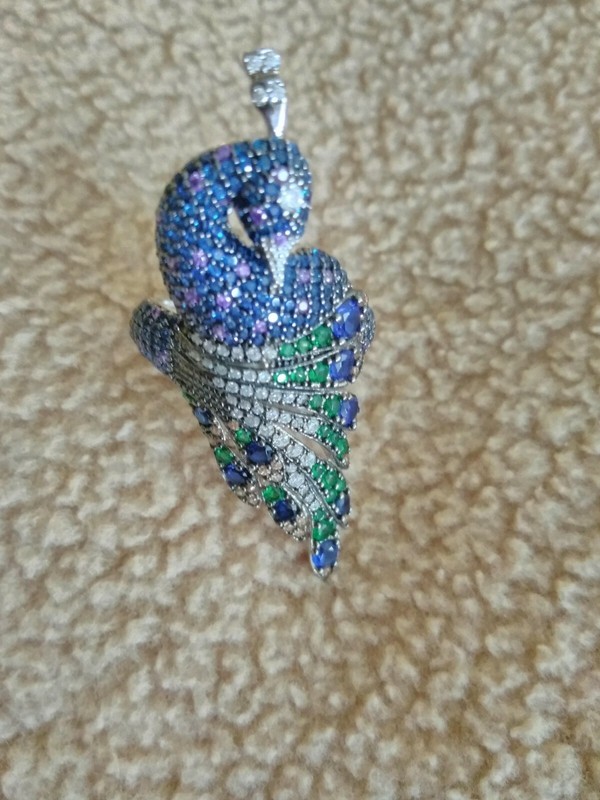 RARE!!! PEACOCK RING IN STERLING SILVER CZ