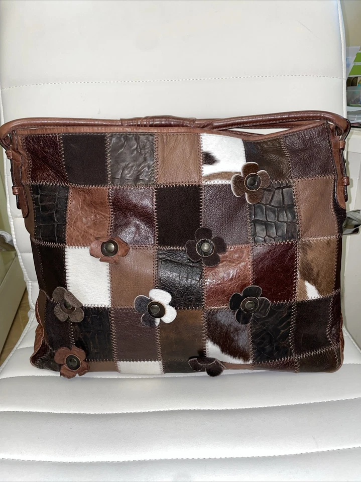 Bolso de Mano Vintage SOBEA Bohemio Slouch Cuero Retazos Hecho en Italia Limpio - Usado en Excelente Condición!